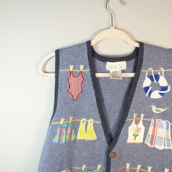 Vintage Mandal Bay nautical beach clothesline swimsuit cute grandma vest XL - Picture 5 of 7